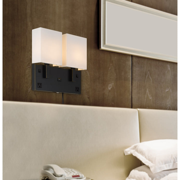 40W X 2 Oberlin Wall Lamp With 2 Power Outlets And 1 Usb Charging Port