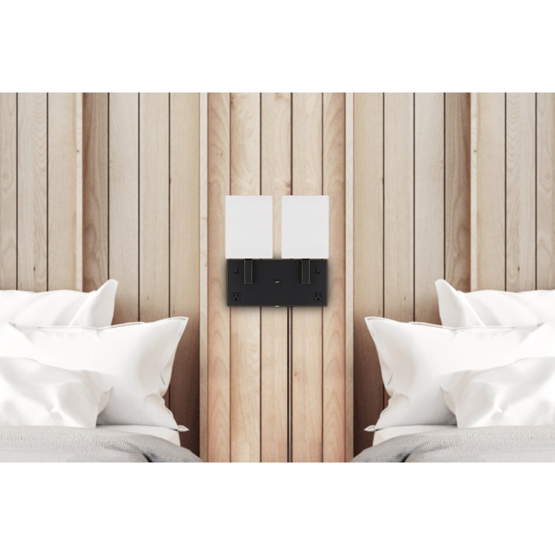 40W X 2 Oberlin Wall Lamp With 2 Power Outlets And 1 Usb Charging Port