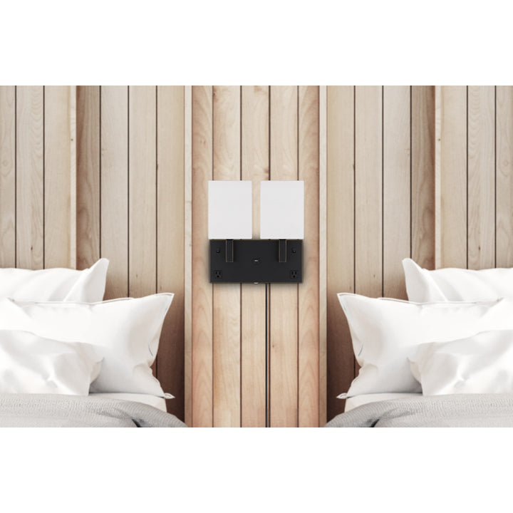 40W X 2 Oberlin Wall Lamp With 2 Power Outlets And 1 Usb Charging Port