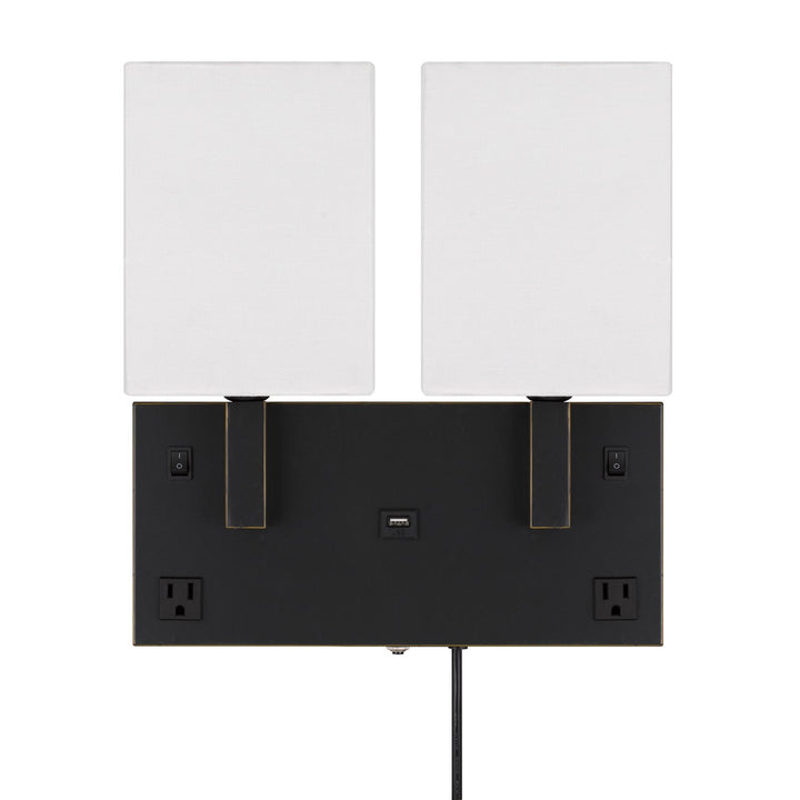 40W X 2 Oberlin Wall Lamp With 2 Power Outlets And 1 Usb Charging Port