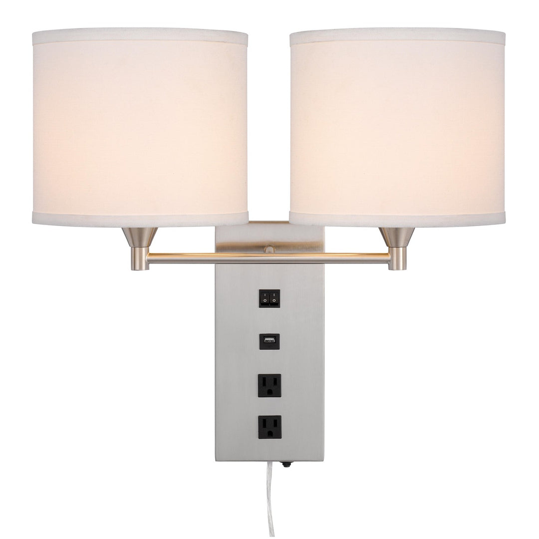 60W X 2 Reedsport Wall Lamp With 2 Power Outlets And 1 Usb Charging Port