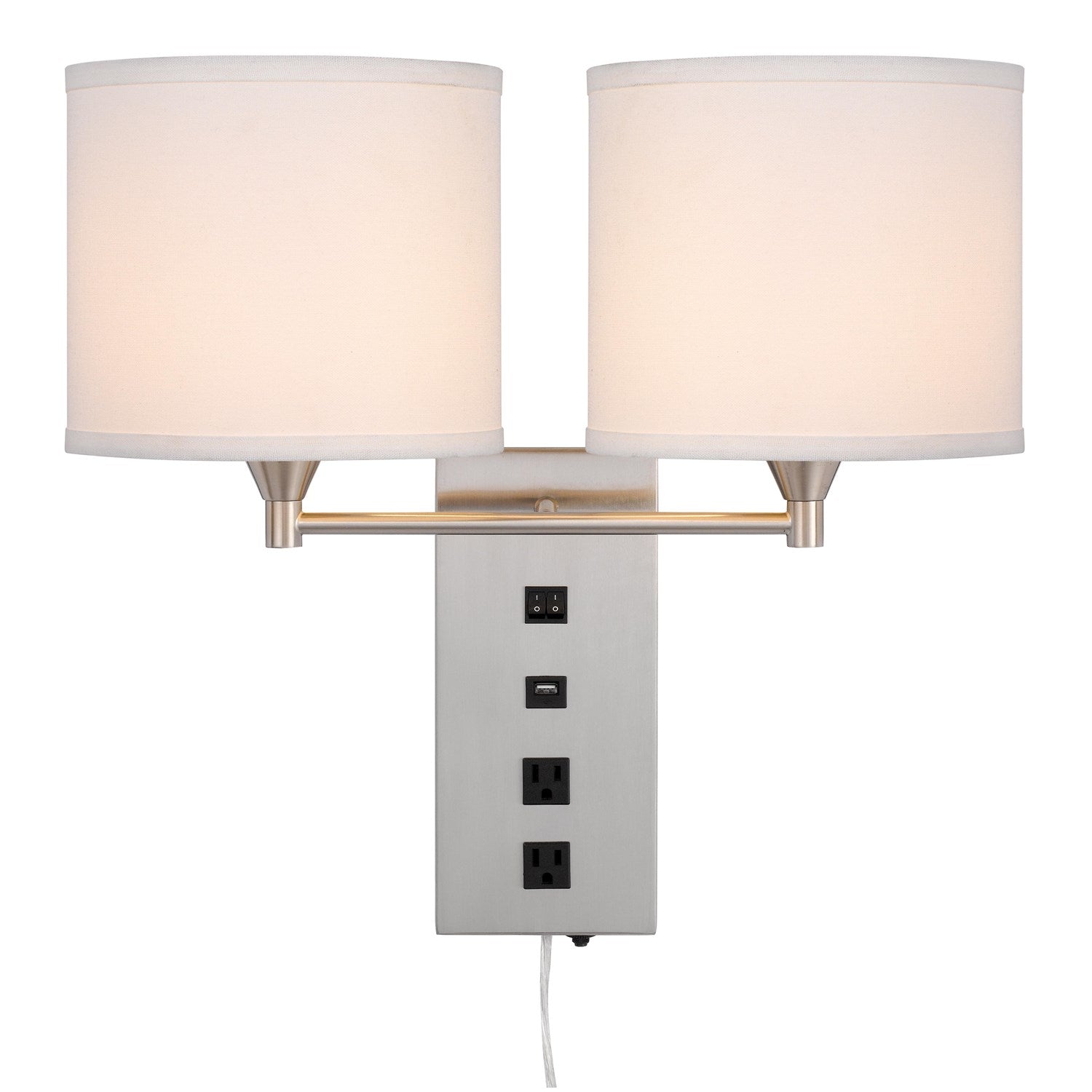 60W X 2 Reedsport Wall Lamp With 2 Power Outlets And 1 Usb Charging Port
