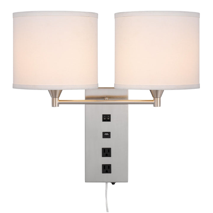 60W X 2 Reedsport Wall Lamp With 2 Power Outlets And 1 Usb Charging Port
