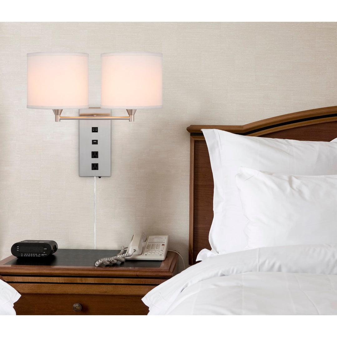 60W X 2 Reedsport Wall Lamp With 2 Power Outlets And 1 Usb Charging Port