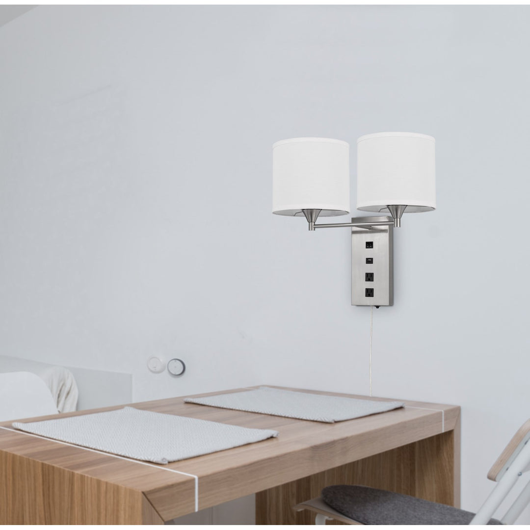 60W X 2 Reedsport Wall Lamp With 2 Power Outlets And 1 Usb Charging Port