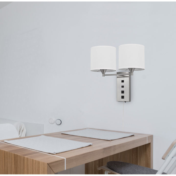 60W X 2 Reedsport Wall Lamp With 2 Power Outlets And 1 Usb Charging Port
