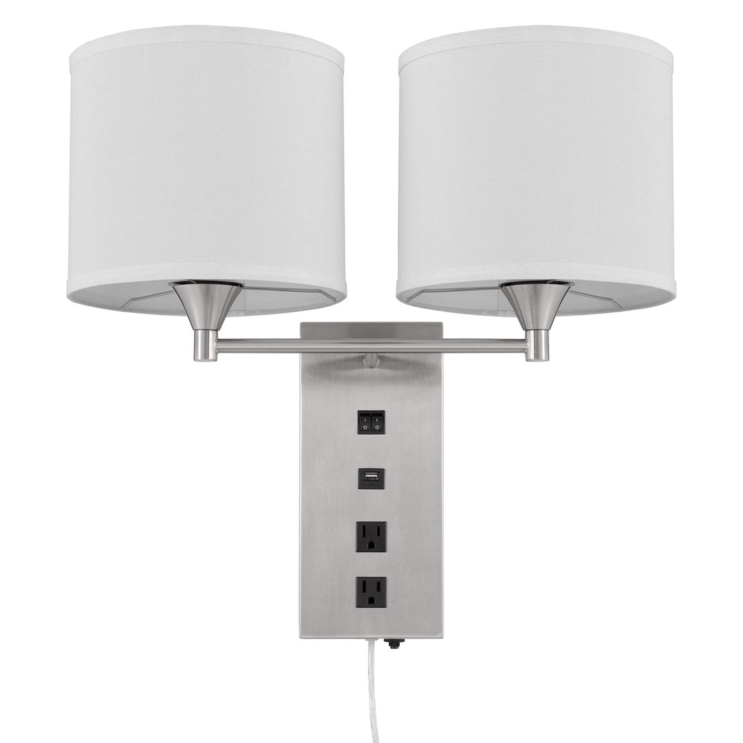 60W X 2 Reedsport Wall Lamp With 2 Power Outlets And 1 Usb Charging Port