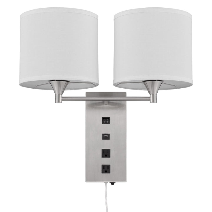 60W X 2 Reedsport Wall Lamp With 2 Power Outlets And 1 Usb Charging Port