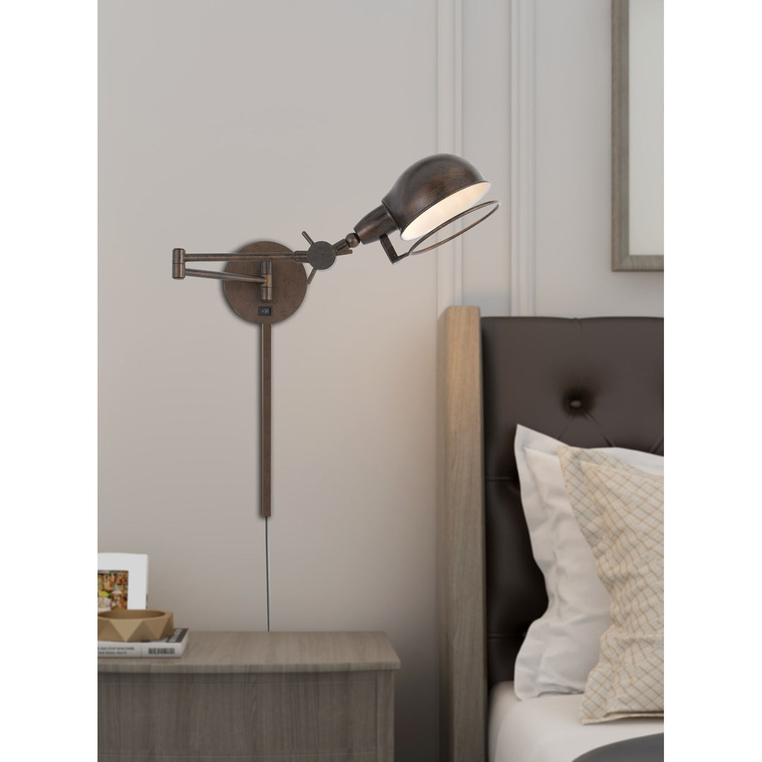60W Linthal Swing Arm Wall Lamp With Adjustable Shade. 3 Ft Wire Cover Included