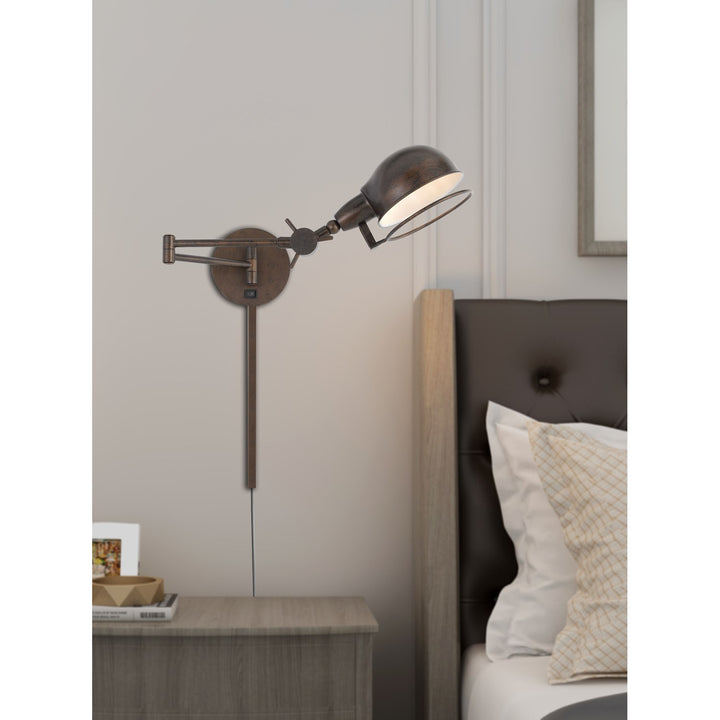 60W Linthal Swing Arm Wall Lamp With Adjustable Shade. 3 Ft Wire Cover Included