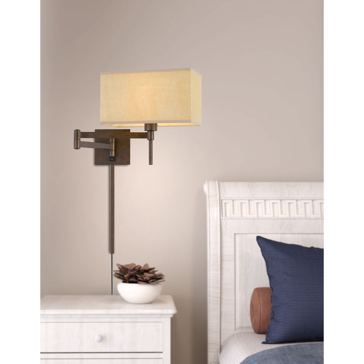 60W Robson Wall Swing Arm Reading Lamp With Rectangular Hardback Fabric Shade