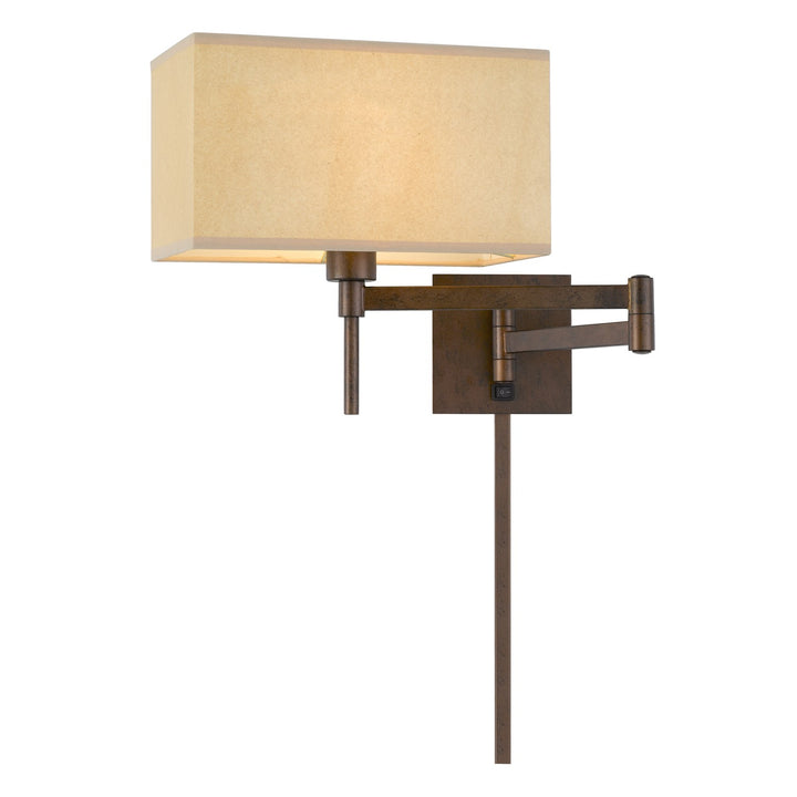 60W Robson Wall Swing Arm Reading Lamp With Rectangular Hardback Fabric Shade