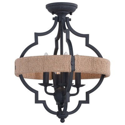 14 in. 4 Light Semi-Flush Mount Textured Gray with Natural Rope by Vaxcel International