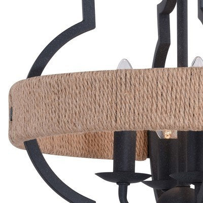 14 in. 4 Light Semi-Flush Mount Textured Gray with Natural Rope