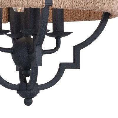 14 in. 4 Light Semi-Flush Mount Textured Gray with Natural Rope