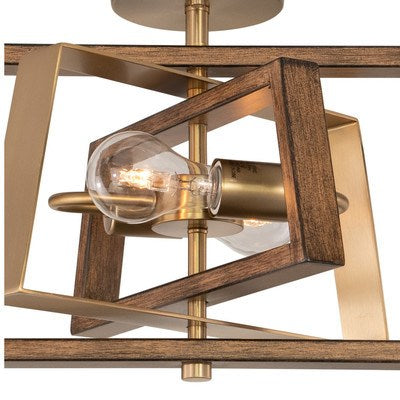 16-in. 2 Light Semi-Flush Mount Natural Brass and Burnished Chestnut