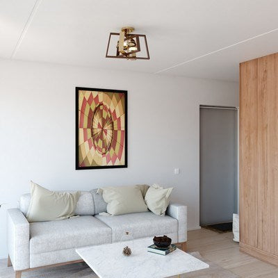 16-in. 2 Light Semi-Flush Mount Natural Brass and Burnished Chestnut