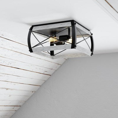 13.5-in. 2 Light Flush Mount Textured Black and White Ash