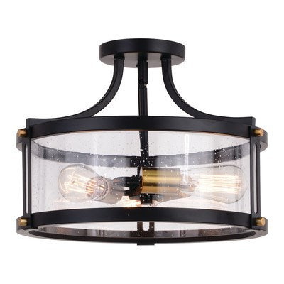 15.75-in. 3 Light Semi-Flush Matte Black and Satin Brass by Vaxcel International