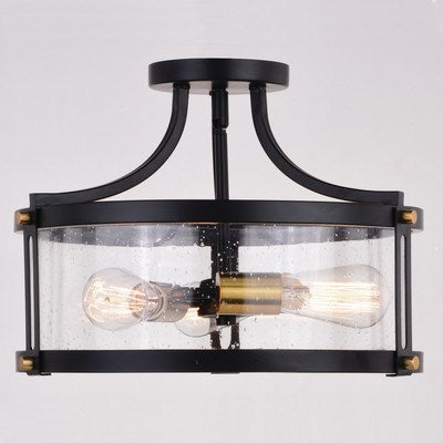 15.75-in. 3 Light Semi-Flush Matte Black and Satin Brass