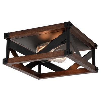 13-in. 2 Light Flush Mount Matte Black and Sycamore by Vaxcel International