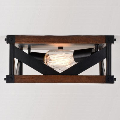 13-in. 2 Light Flush Mount Matte Black and Sycamore