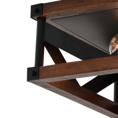 13-in. 2 Light Flush Mount Matte Black and Sycamore