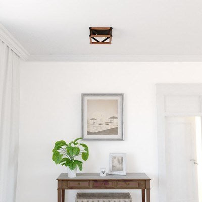 13-in. 2 Light Flush Mount Matte Black and Sycamore