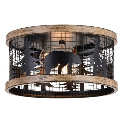 12-in. 2 Light Flush Mount Black and Burnished Teak by Vaxcel International