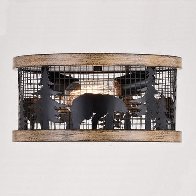 12-in. 2 Light Flush Mount Black and Burnished Teak