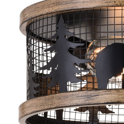 12-in. 2 Light Flush Mount Black and Burnished Teak