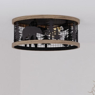 12-in. 2 Light Flush Mount Black and Burnished Teak