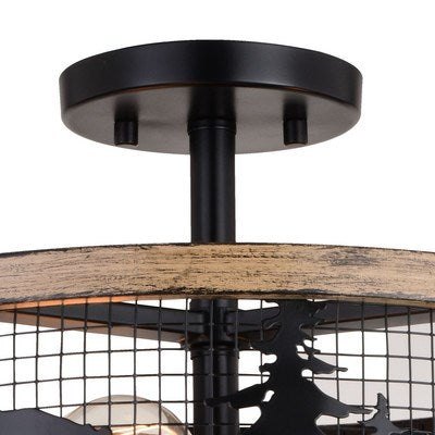 16-in. 3 Light Semi-Flush Black and Burnished Teak