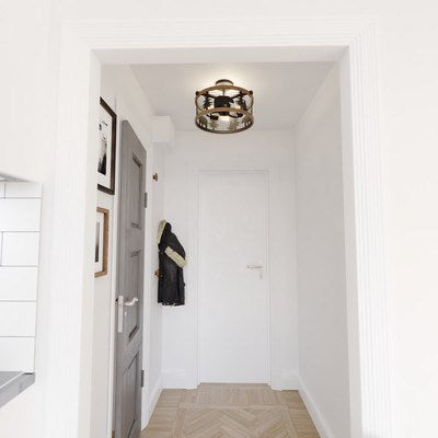 16-in. 3 Light Semi-Flush Black and Burnished Teak