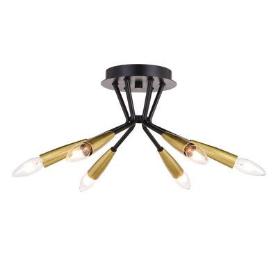 16.25-in. 6 Light Semi-Flush Mount Matte Black and Satin Brass by Vaxcel International