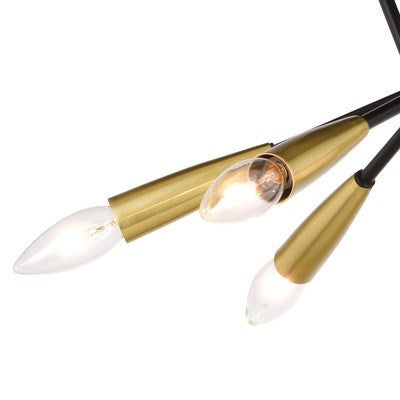 16.25-in. 6 Light Semi-Flush Mount Matte Black and Satin Brass