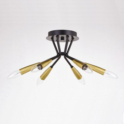 16.25-in. 6 Light Semi-Flush Mount Matte Black and Satin Brass
