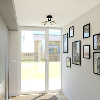 16.25-in. 6 Light Semi-Flush Mount Matte Black and Satin Brass