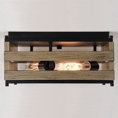 13-in. 3 Light Flush Mount Matte Black and Burnished Maple