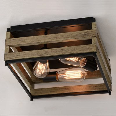 13-in. 3 Light Flush Mount Matte Black and Burnished Maple