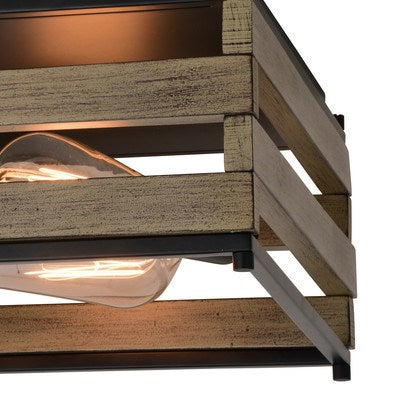 13-in. 3 Light Flush Mount Matte Black and Burnished Maple
