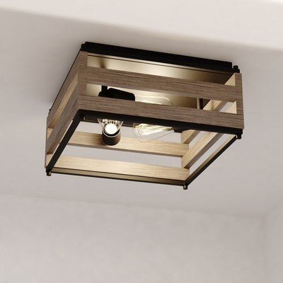 13-in. 3 Light Flush Mount Matte Black and Burnished Maple