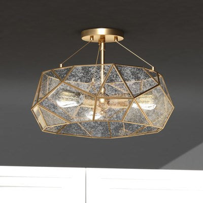16-in. 3 Light Semi-Flush Mount Aged Brass