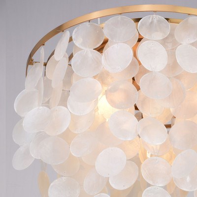 Capiz Shell 16-in. 3 Light Flush Mount Natural Brass