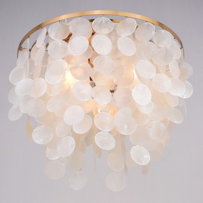 Capiz Shell 16-in. 3 Light Flush Mount Natural Brass