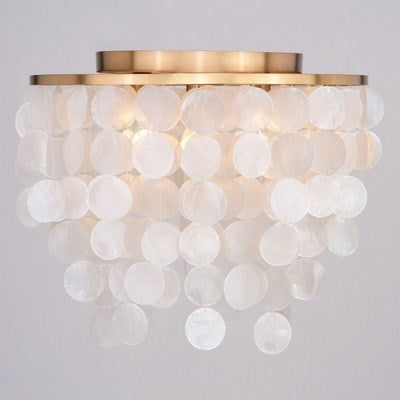 Capiz Shell 16-in. 3 Light Flush Mount Natural Brass