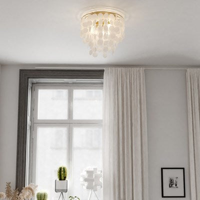 Capiz Shell 16-in. 3 Light Flush Mount Natural Brass