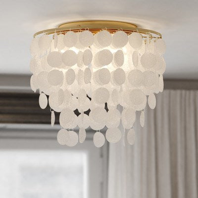 Capiz Shell 16-in. 3 Light Flush Mount Natural Brass