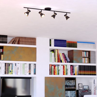 4 Light LED Directional Light Matte Black and Satin Brass