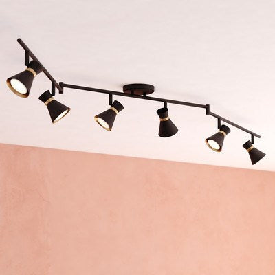 6 Light LED Directional Light Matte Black and Satin Brass